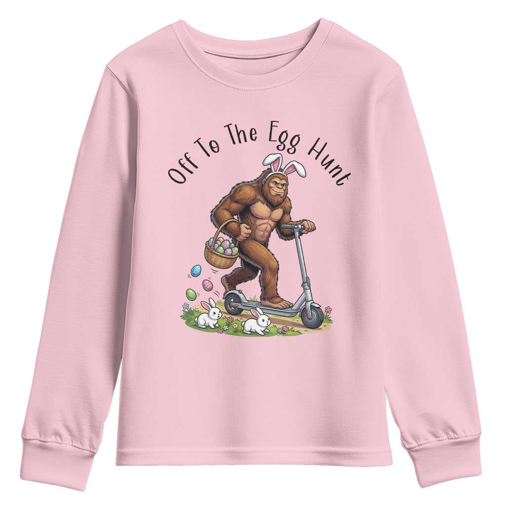 Funny Easter Bigfoot Youth Sweatshirt Off To The Egg Hunt TS12 Light Pink Print Your Wear
