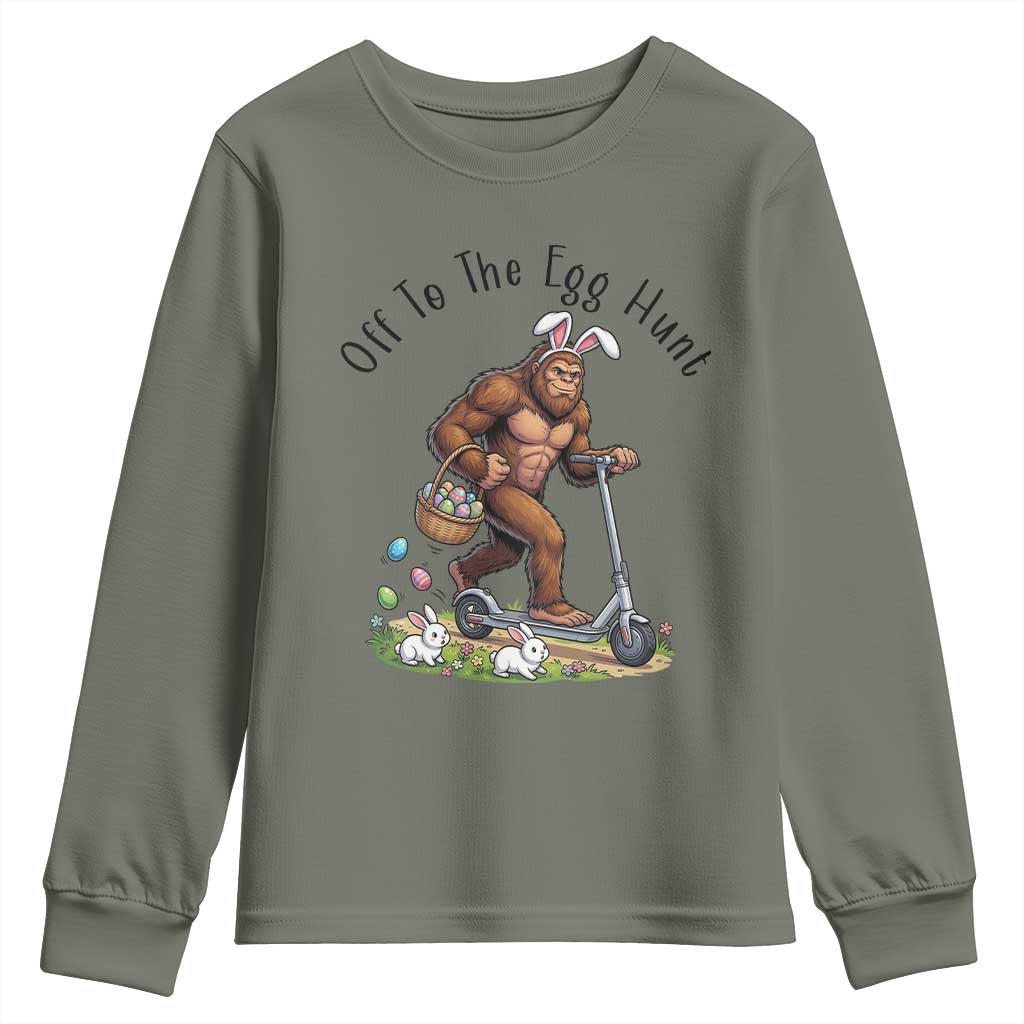 Funny Easter Bigfoot Youth Sweatshirt Off To The Egg Hunt TS12 Military Green Print Your Wear