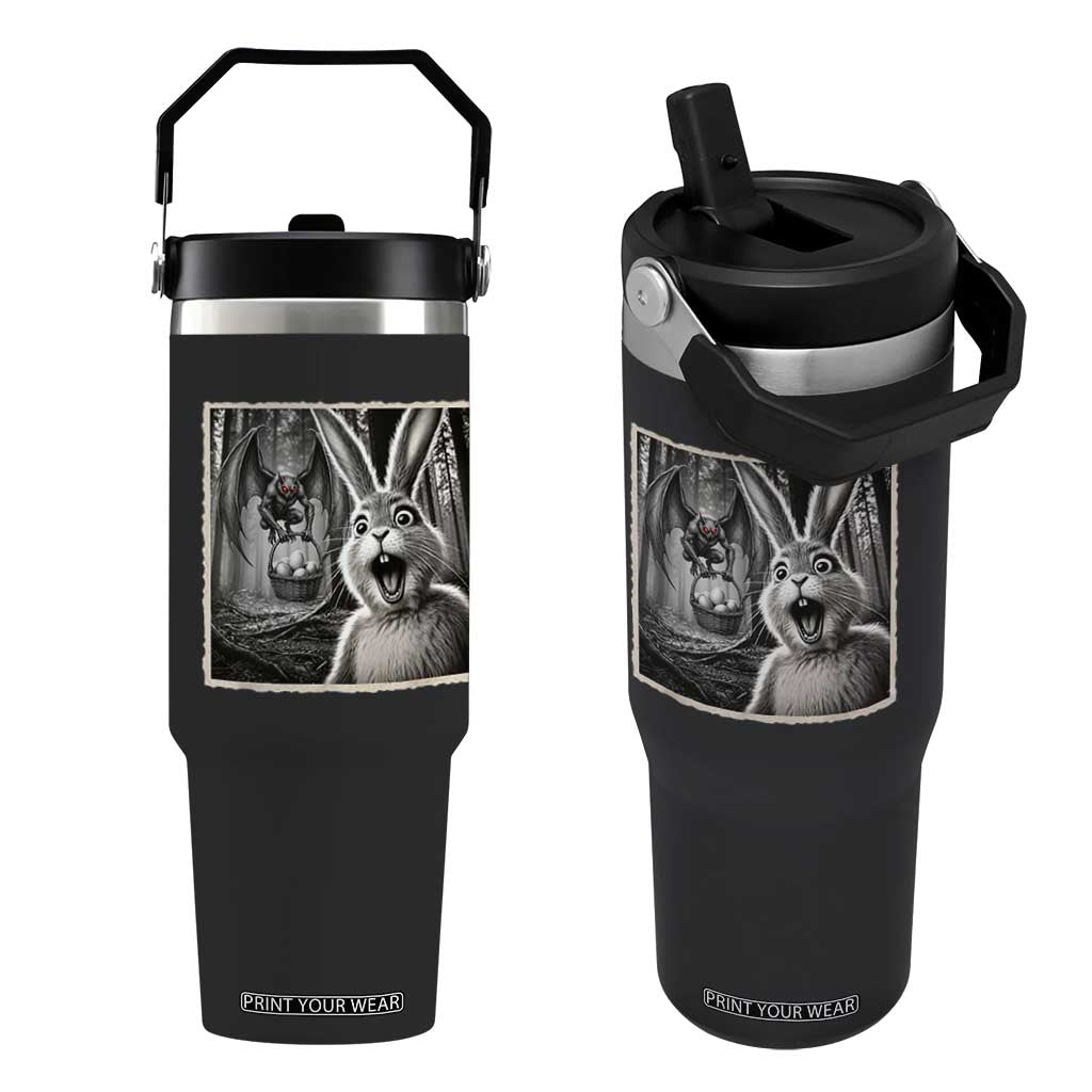 Funny Easter Bunny Selfie Mothman Egg Hunt Flip Straw Tumbler TS12 One Size: 30 oz Black Print Your Wear