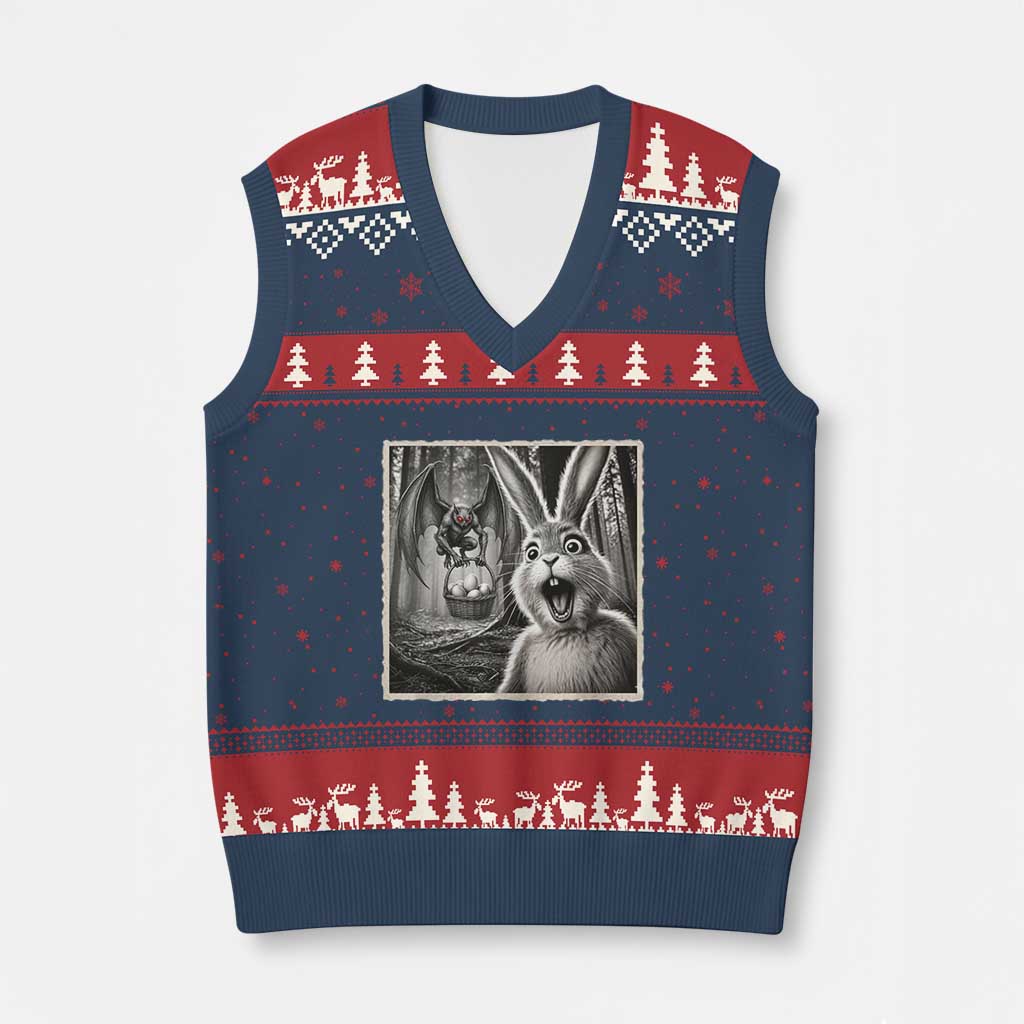 Funny Easter Bunny Selfie Mothman Egg Hunt V-Neck Knit Sweater Vest TS12 Navy Red Print Your Wear
