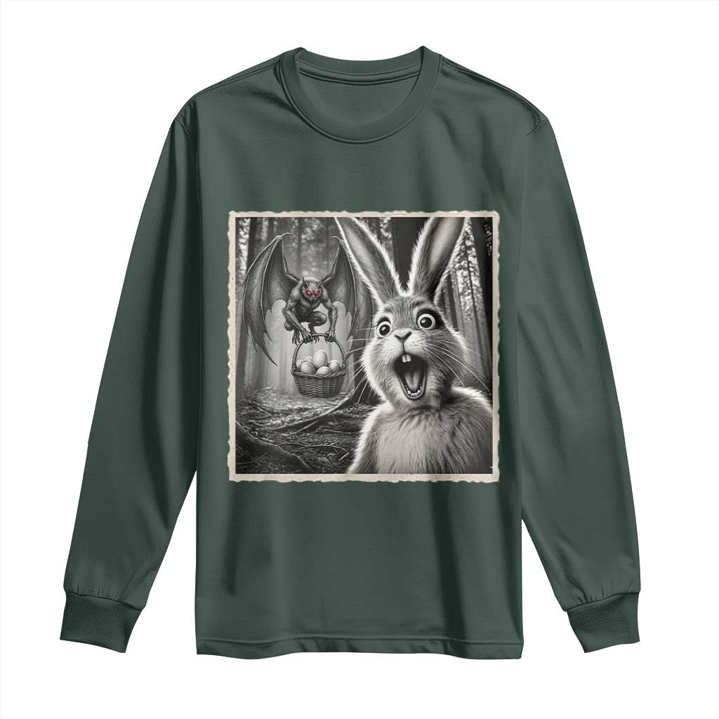 Funny Easter Bunny Selfie Mothman Egg Hunt Long Sleeve Shirt TS12 Dark Forest Green Print Your Wear