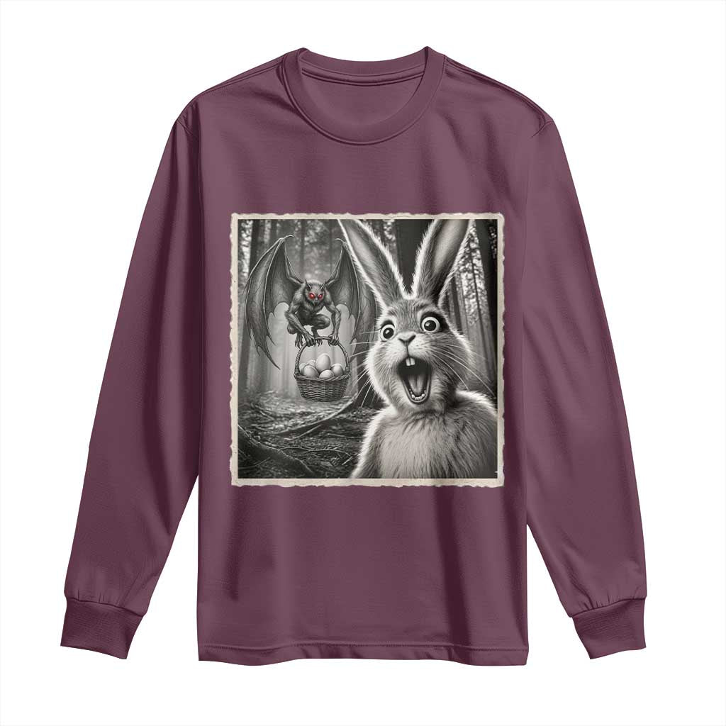 Funny Easter Bunny Selfie Mothman Egg Hunt Long Sleeve Shirt TS12 Maroon Print Your Wear