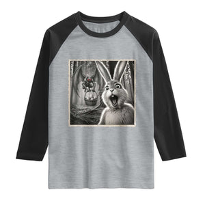Funny Easter Bunny Selfie Mothman Egg Hunt Raglan Shirt TS12 Heather Gray Black Print Your Wear