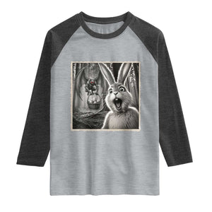 Funny Easter Bunny Selfie Mothman Egg Hunt Raglan Shirt TS12 Heather Gray Heather Charcoal Print Your Wear