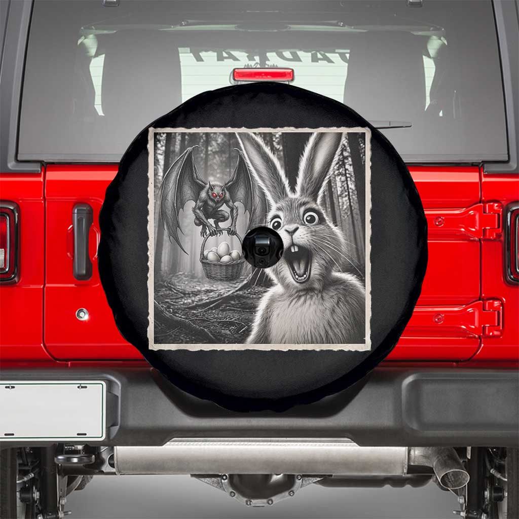 Funny Easter Bunny Selfie Mothman Egg Hunt Spare Tire Cover TS12 Black Print Your Wear