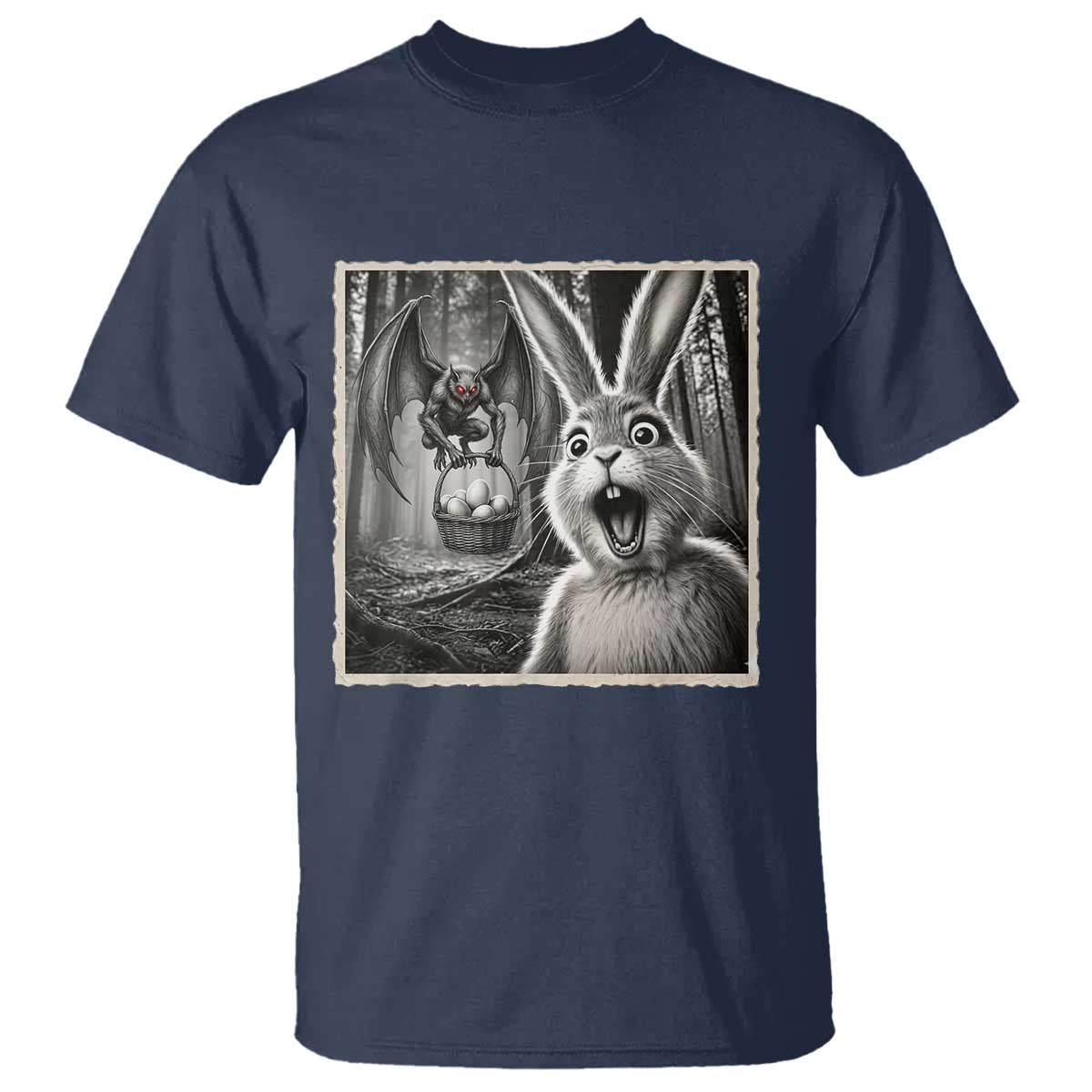 Funny Easter Bunny Selfie Mothman Egg Hunt T Shirt TS12 Navy Print Your Wear