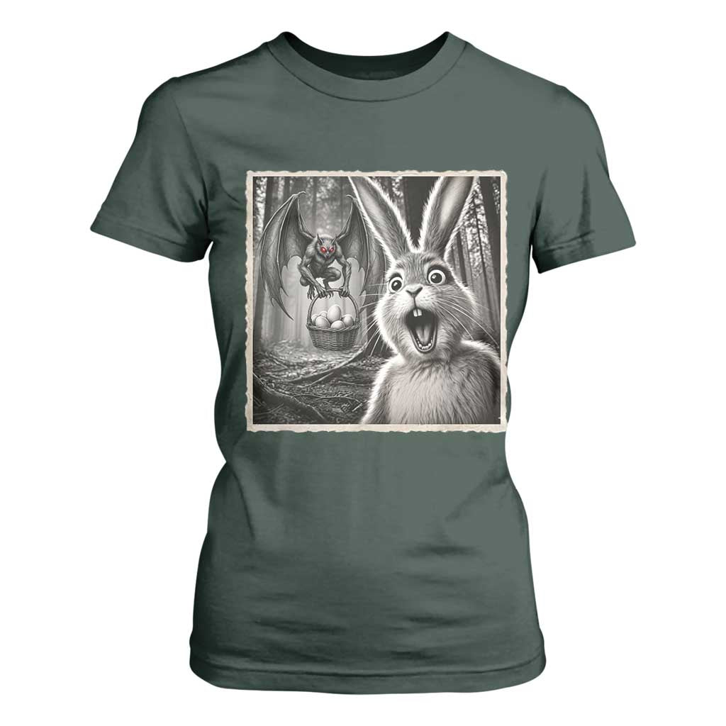 Funny Easter Bunny Selfie Mothman Egg Hunt T Shirt For Women TS12 Dark Forest Green Print Your Wear