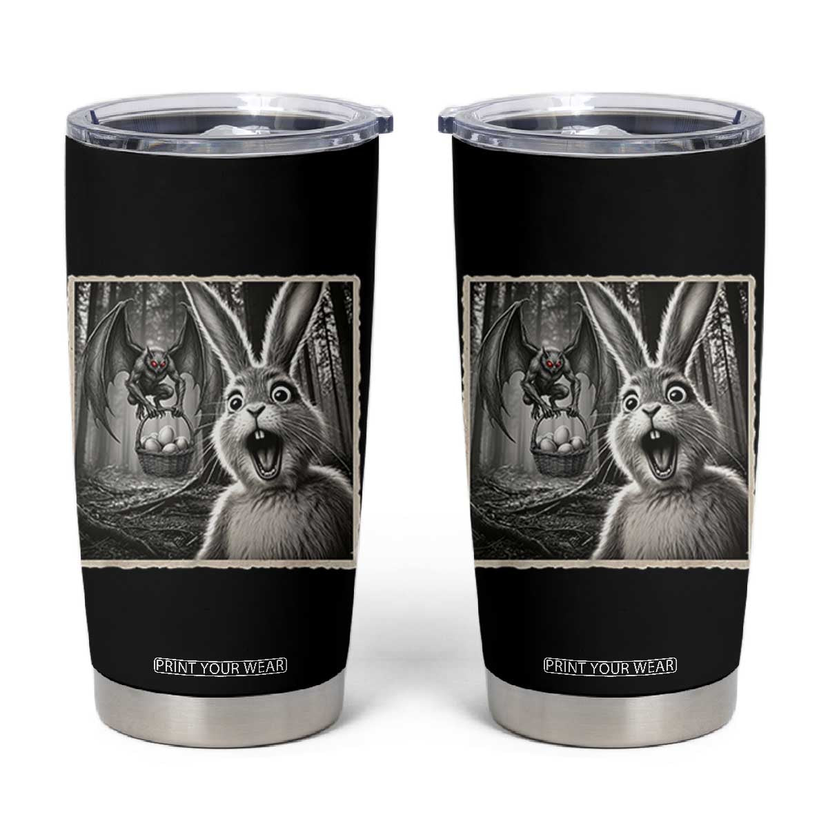 Funny Easter Bunny Selfie Mothman Egg Hunt Tumbler Cup TS12 Black Print Your Wear