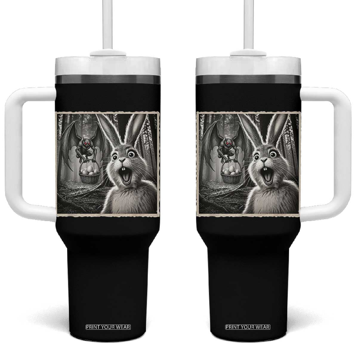 Funny Easter Bunny Selfie Mothman Egg Hunt Tumbler With Handle TS12 One Size: 40 oz Black Print Your Wear