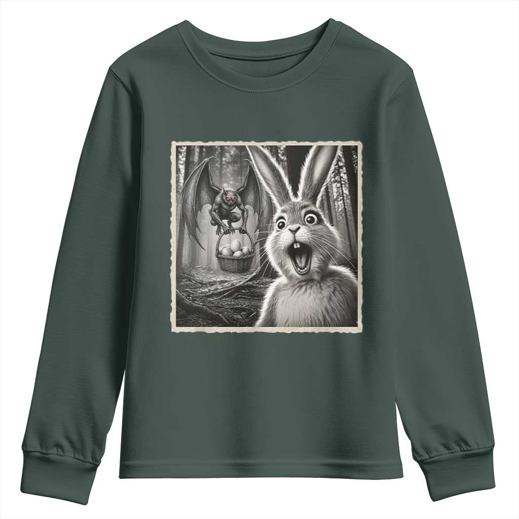 Funny Easter Bunny Selfie Mothman Egg Hunt Youth Sweatshirt TS12 Dark Forest Green Print Your Wear