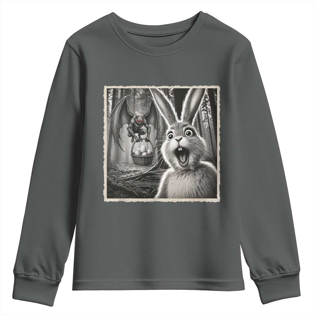Funny Easter Bunny Selfie Mothman Egg Hunt Youth Sweatshirt TS12 Dark Heather Print Your Wear