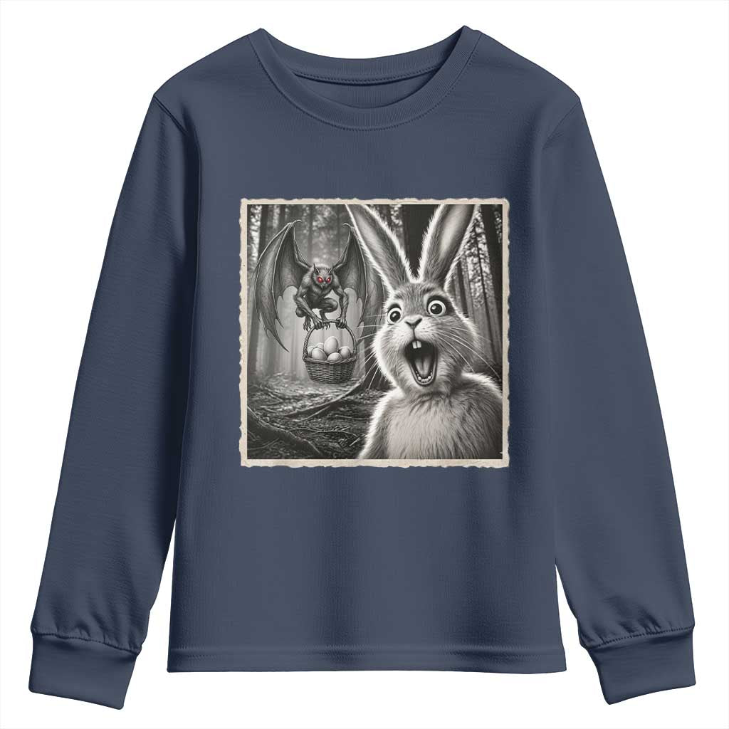 Funny Easter Bunny Selfie Mothman Egg Hunt Youth Sweatshirt TS12 Navy Print Your Wear