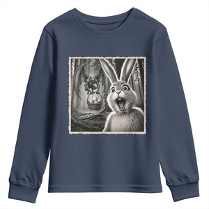 Funny Easter Bunny Selfie Mothman Egg Hunt Youth Sweatshirt TS12 Navy Print Your Wear