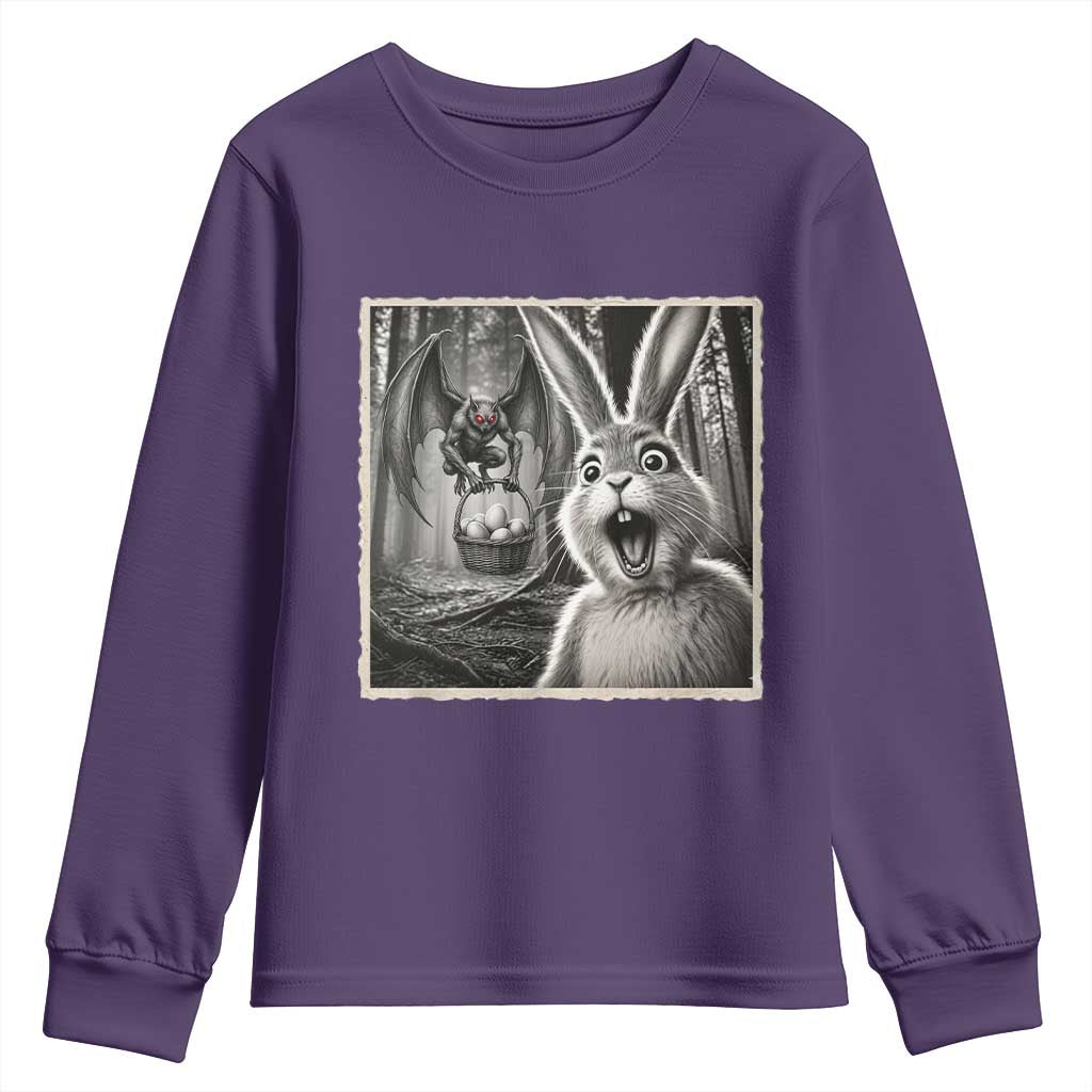 Funny Easter Bunny Selfie Mothman Egg Hunt Youth Sweatshirt TS12 Purple Print Your Wear