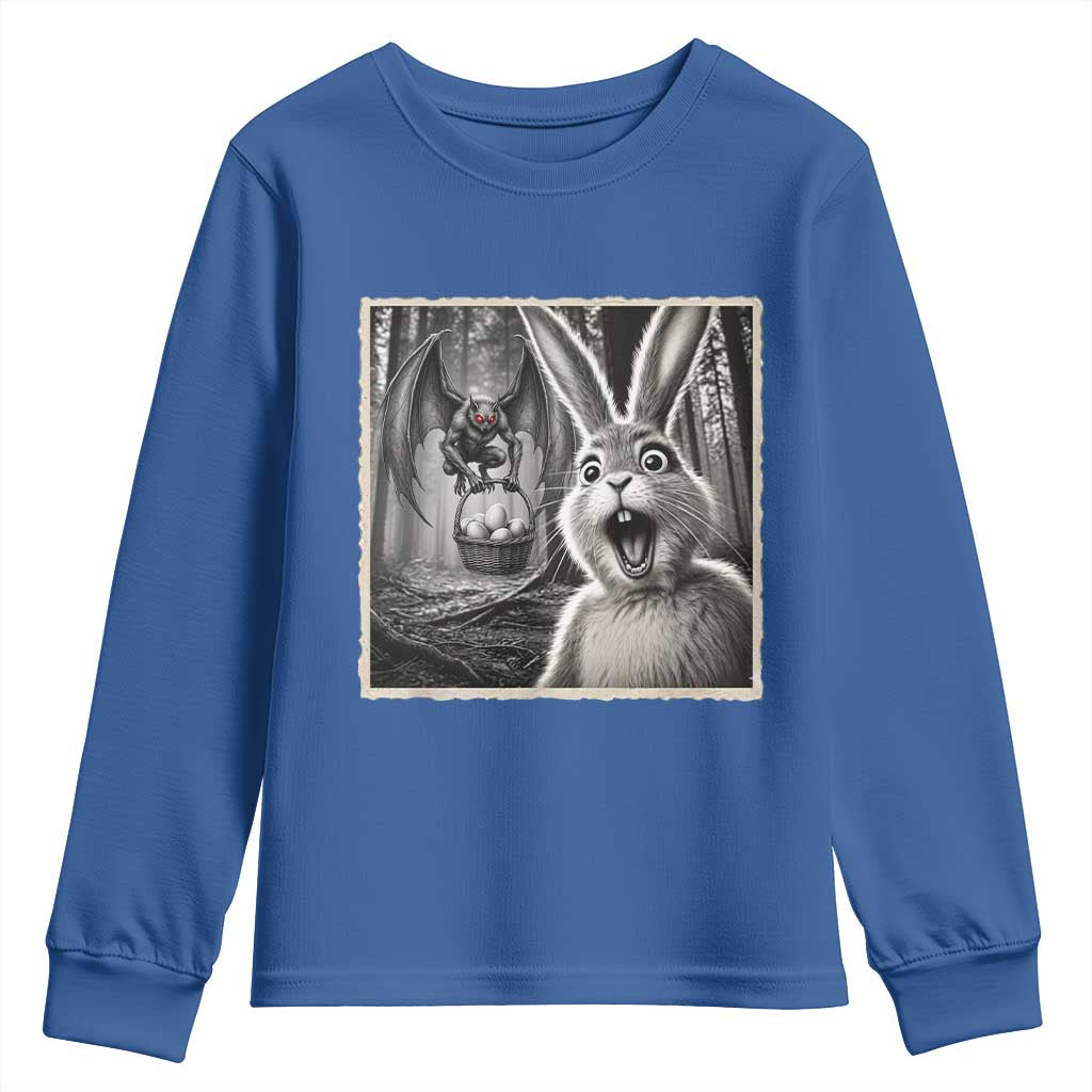 Funny Easter Bunny Selfie Mothman Egg Hunt Youth Sweatshirt TS12 Royal Blue Print Your Wear