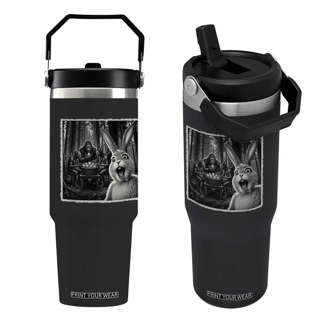 Funny Easter Bunny Selfie Flip Straw Tumbler Bigfoot Jersey Devil Chupacabra Egg Hunt TS12 One Size: 30 oz Black Print Your Wear
