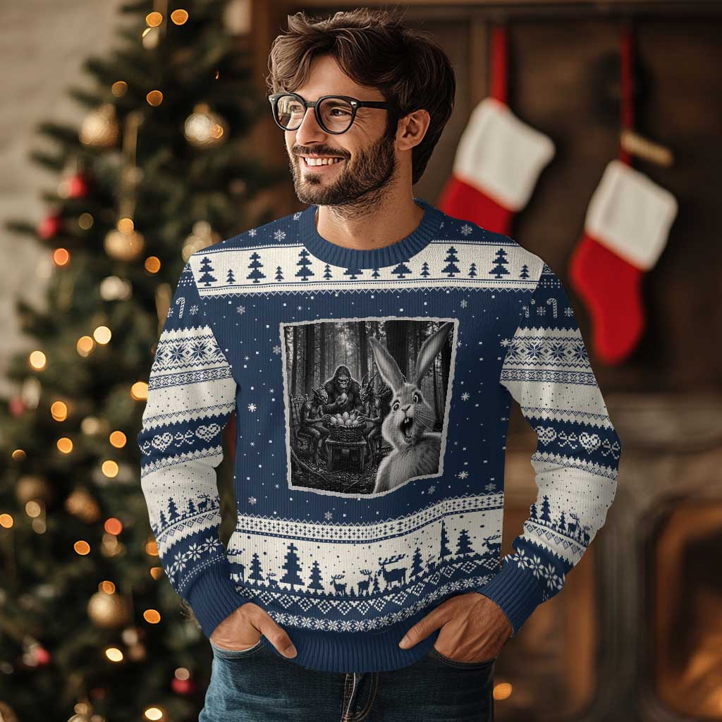 Funny Easter Bunny Selfie Ugly Christmas Sweater Bigfoot Jersey Devil Chupacabra Egg Hunt TS12 Navy Beige Print Your Wear