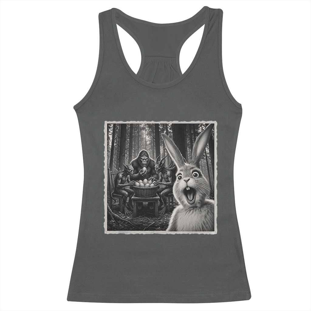 Funny Easter Bunny Selfie Racerback Tank Top Bigfoot Jersey Devil Chupacabra Egg Hunt TS12 Dark Heather Print Your Wear