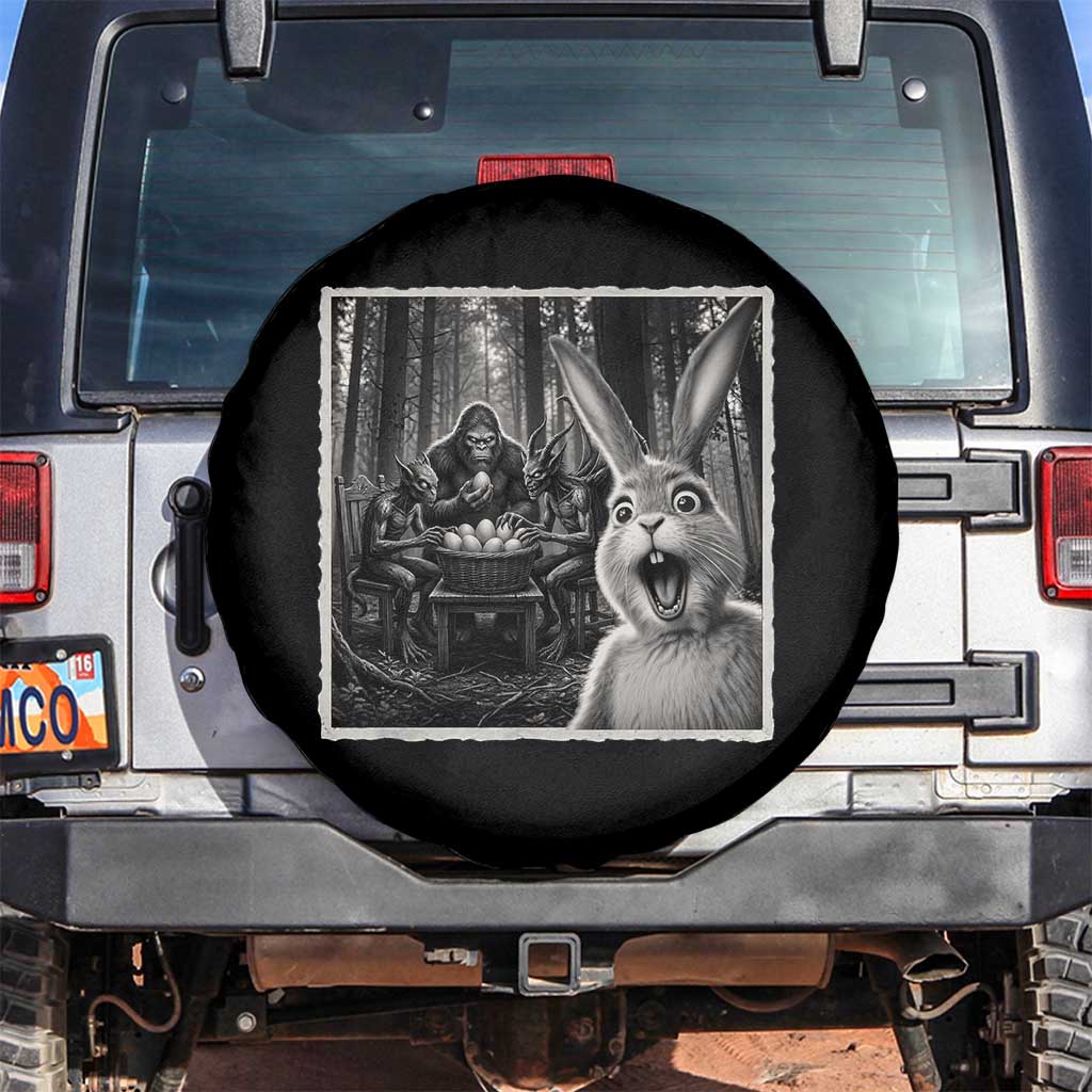 Funny Easter Bunny Selfie Spare Tire Cover Bigfoot Jersey Devil Chupacabra Egg Hunt TS12 No hole Black Print Your Wear