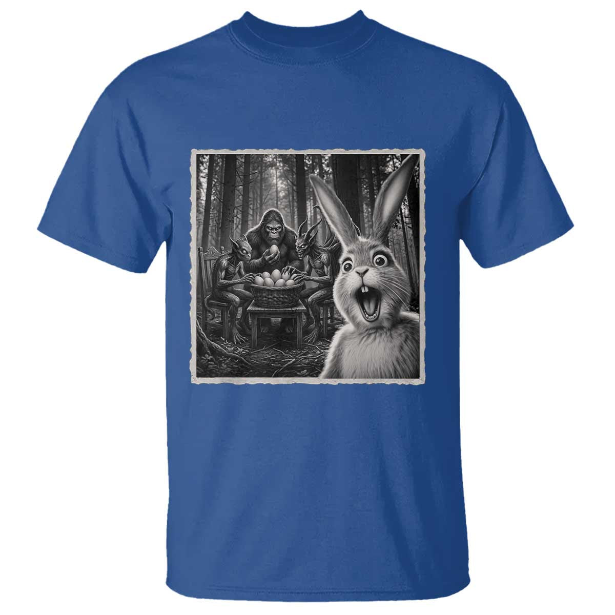Funny Easter Bunny Selfie T Shirt Bigfoot Jersey Devil Chupacabra Egg Hunt TS12 Royal Blue Print Your Wear