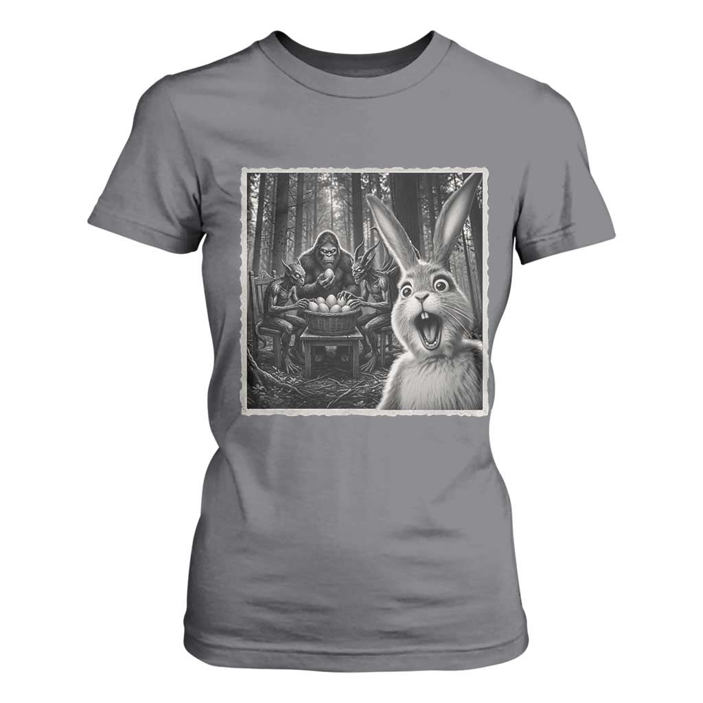 Funny Easter Bunny Selfie T Shirt For Women Bigfoot Jersey Devil Chupacabra Egg Hunt TS12 Charcoal Print Your Wear