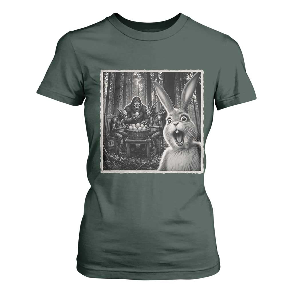Funny Easter Bunny Selfie T Shirt For Women Bigfoot Jersey Devil Chupacabra Egg Hunt TS12 Dark Forest Green Print Your Wear