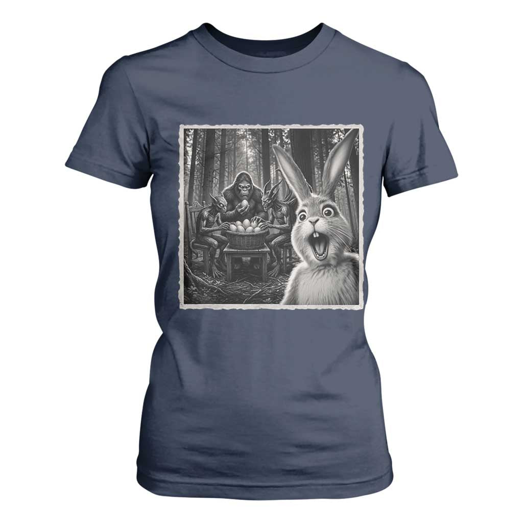 Funny Easter Bunny Selfie T Shirt For Women Bigfoot Jersey Devil Chupacabra Egg Hunt TS12 Navy Print Your Wear
