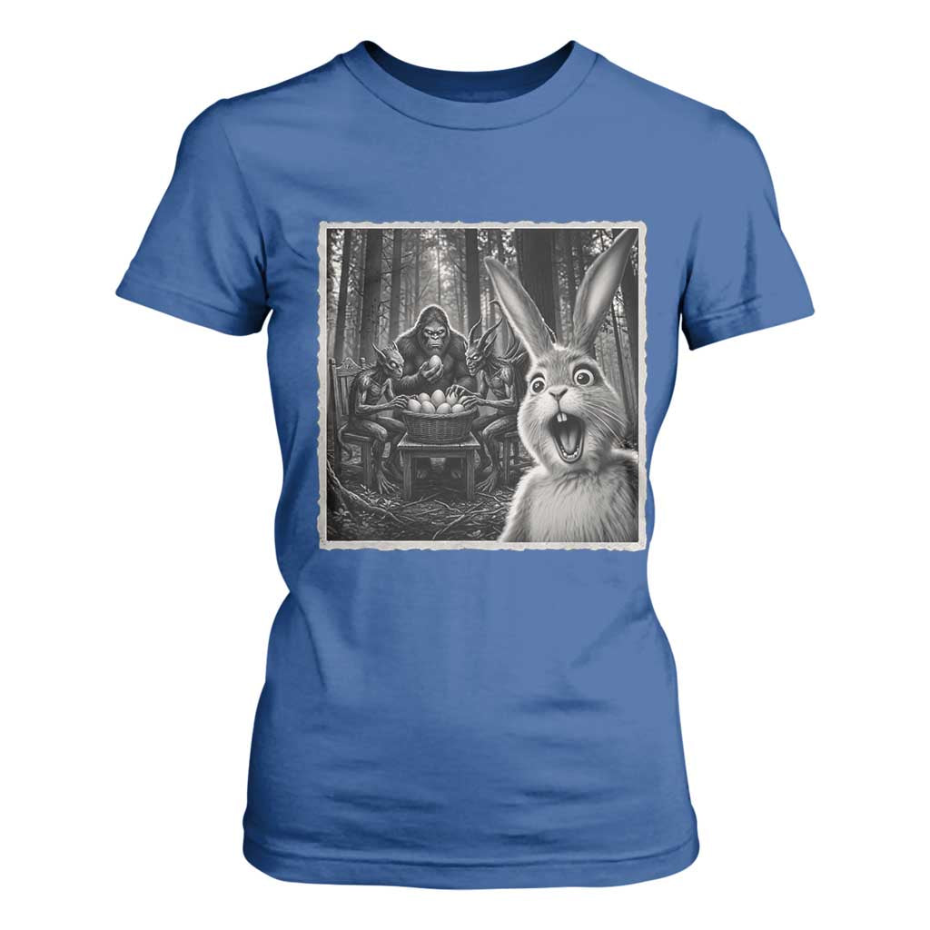 Funny Easter Bunny Selfie T Shirt For Women Bigfoot Jersey Devil Chupacabra Egg Hunt TS12 Royal Blue Print Your Wear
