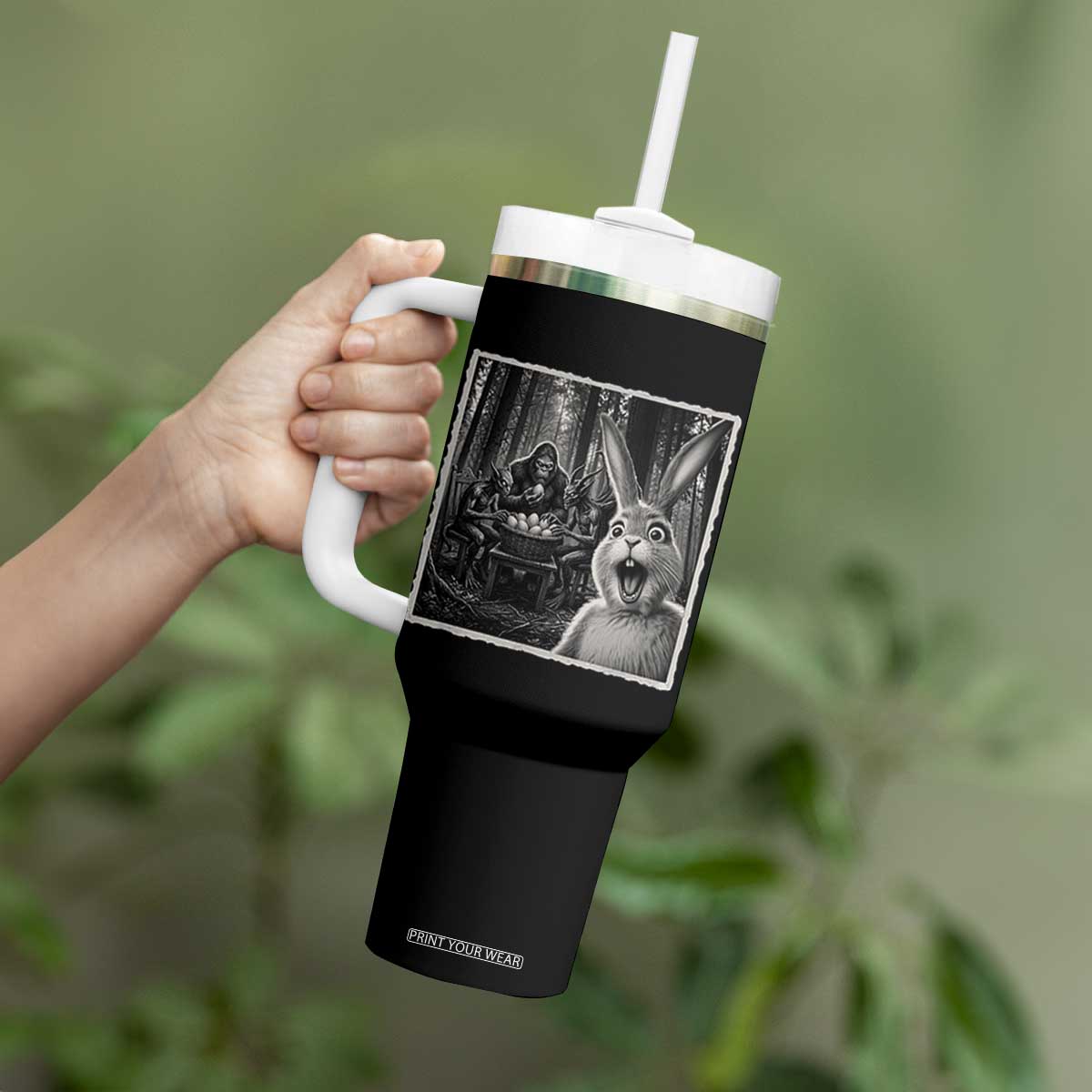Funny Easter Bunny Selfie Tumbler With Handle Bigfoot Jersey Devil Chupacabra Egg Hunt TS12 Print Your Wear
