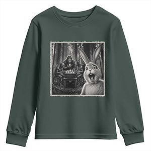 Funny Easter Bunny Selfie Youth Sweatshirt Bigfoot Jersey Devil Chupacabra Egg Hunt TS12 Dark Forest Green Print Your Wear