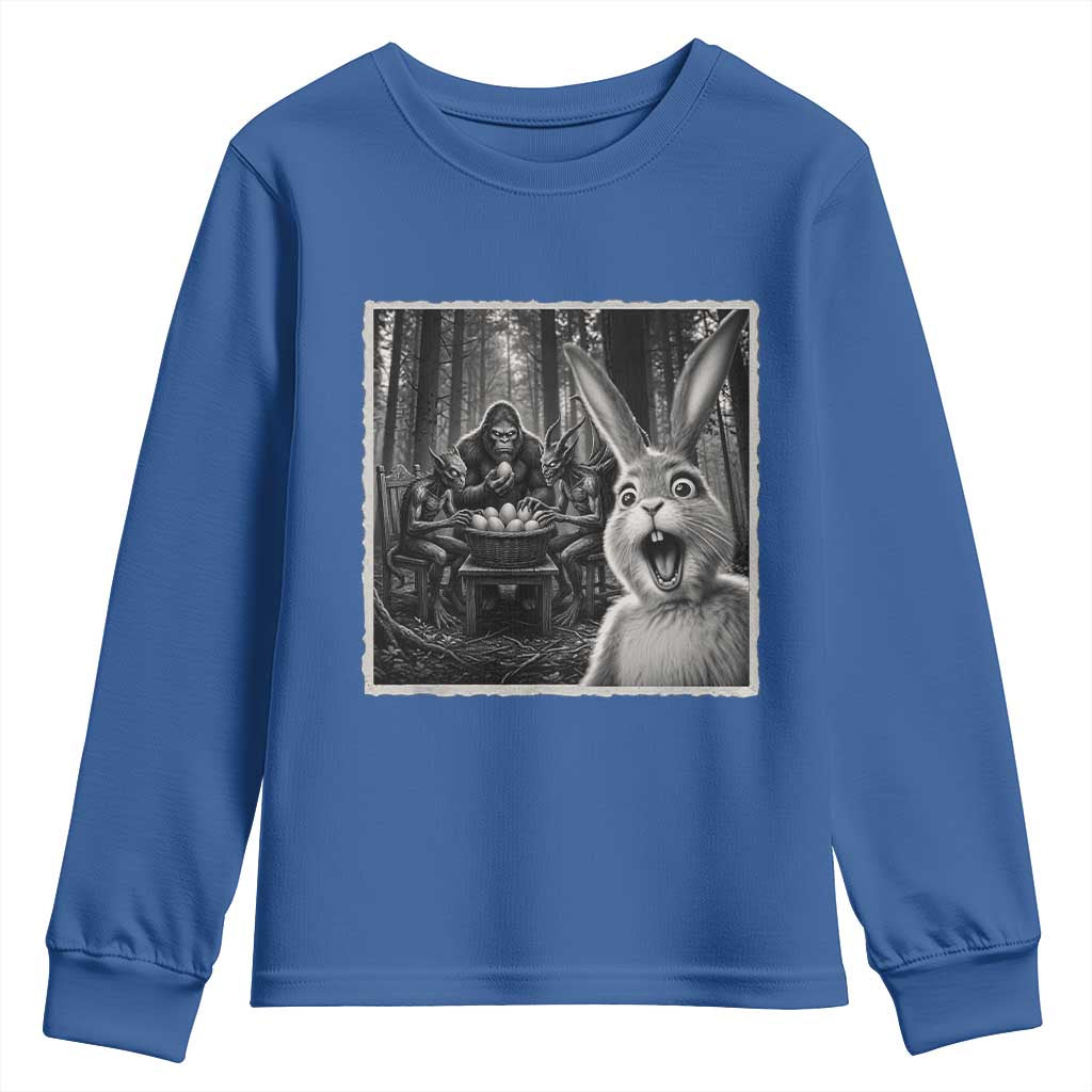Funny Easter Bunny Selfie Youth Sweatshirt Bigfoot Jersey Devil Chupacabra Egg Hunt TS12 Royal Blue Print Your Wear
