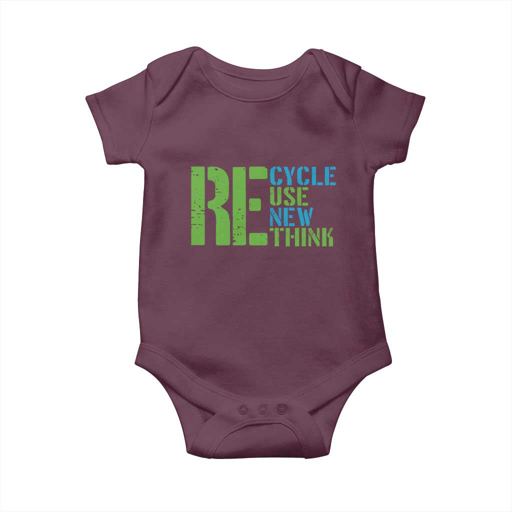 Recycle Reuse Renew Rethink Baby Onesie Earth Day TS12 Maroon Print Your Wear
