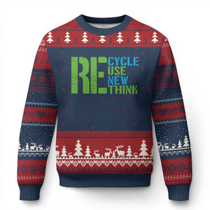 Recycle Reuse Renew Rethink Ugly Christmas Sweater Earth Day TS12 Navy Red Print Your Wear