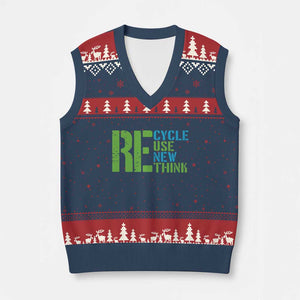 Recycle Reuse Renew Rethink V-Neck Knit Sweater Vest Earth Day TS12 Navy Red Print Your Wear