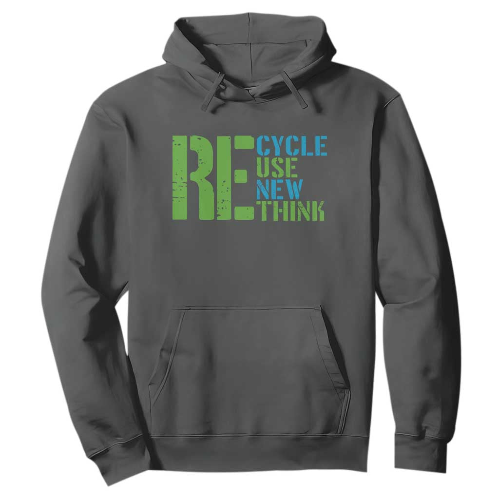 Recycle Reuse Renew Rethink Hoodie Earth Day TS12 Dark Heather Print Your Wear