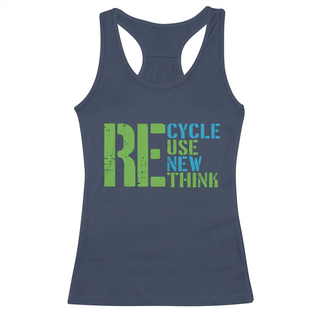 Recycle Reuse Renew Rethink Racerback Tank Top Earth Day TS12 Navy Print Your Wear
