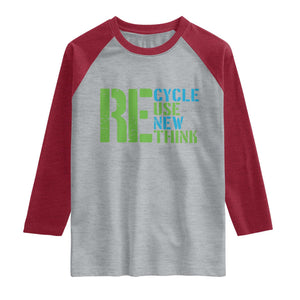 Recycle Reuse Renew Rethink Raglan Shirt Earth Day TS12 Heather Gray Heather Red Print Your Wear