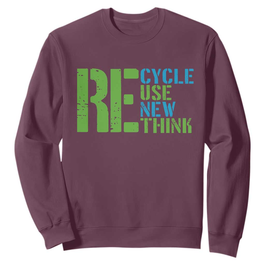 Recycle Reuse Renew Rethink Sweatshirt Earth Day TS12 Maroon Print Your Wear