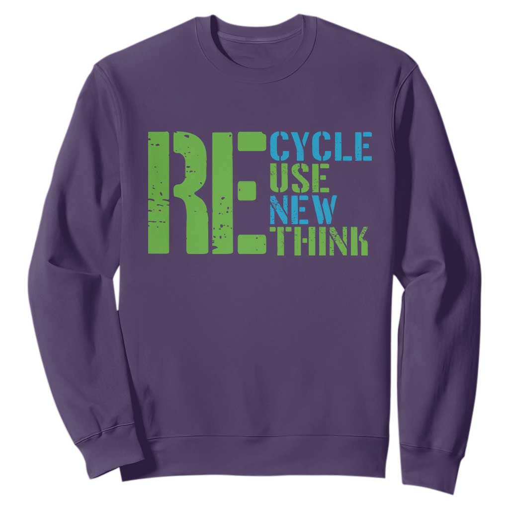 Recycle Reuse Renew Rethink Sweatshirt Earth Day TS12 Purple Print Your Wear
