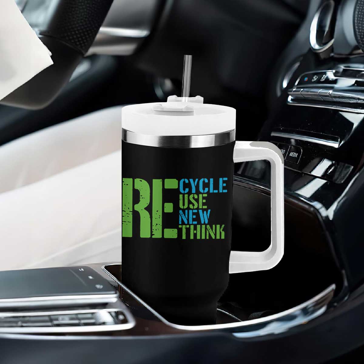 Recycle Reuse Renew Rethink Tumbler With Handle Earth Day TS12 Print Your Wear