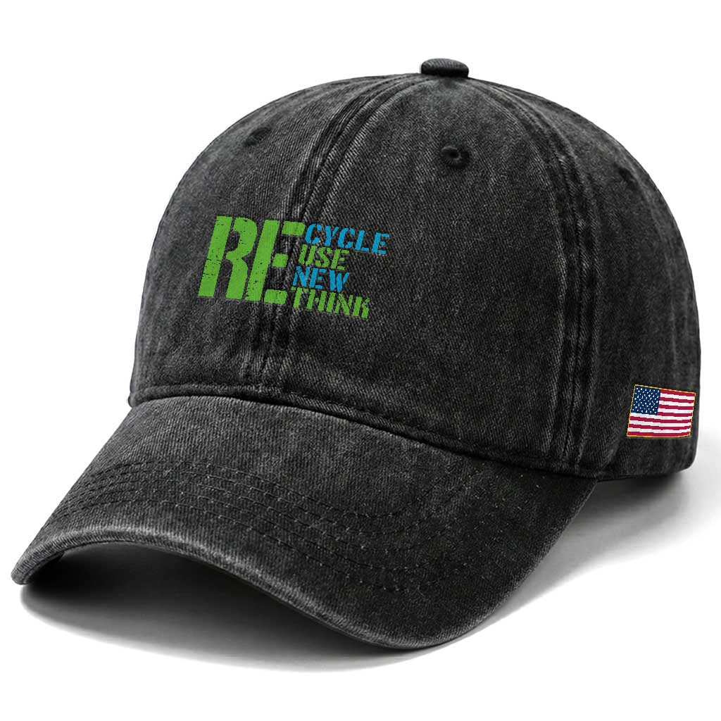 Recycle Reuse Renew Rethink Washed Cotton Baseball Cap Earth Day TS12 Print Your Wear