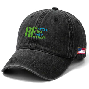Recycle Reuse Renew Rethink Washed Cotton Baseball Cap Earth Day TS12 Print Your Wear