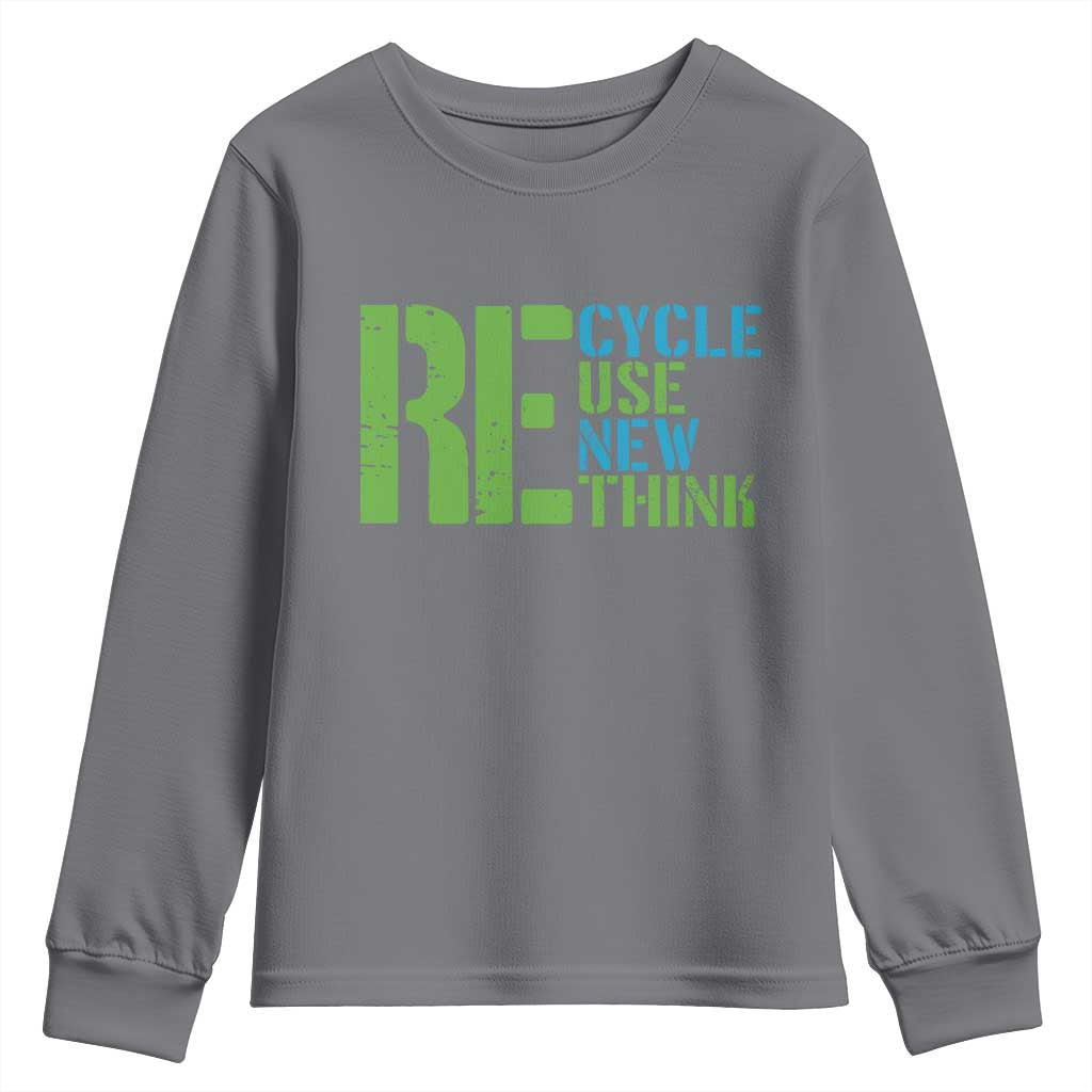 Recycle Reuse Renew Rethink Youth Sweatshirt Earth Day TS12 Charcoal Print Your Wear