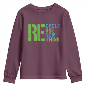 Recycle Reuse Renew Rethink Youth Sweatshirt Earth Day TS12 Maroon Print Your Wear