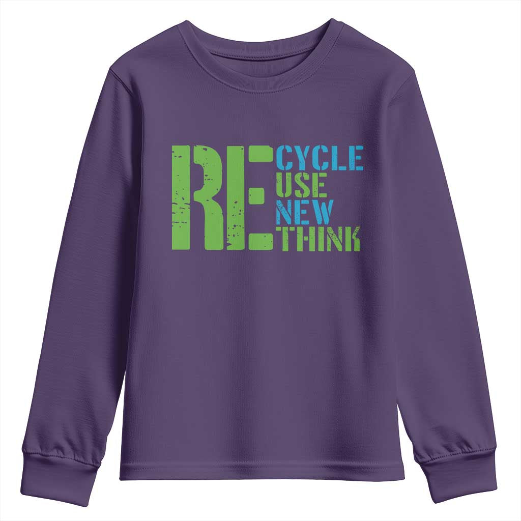 Recycle Reuse Renew Rethink Youth Sweatshirt Earth Day TS12 Purple Print Your Wear