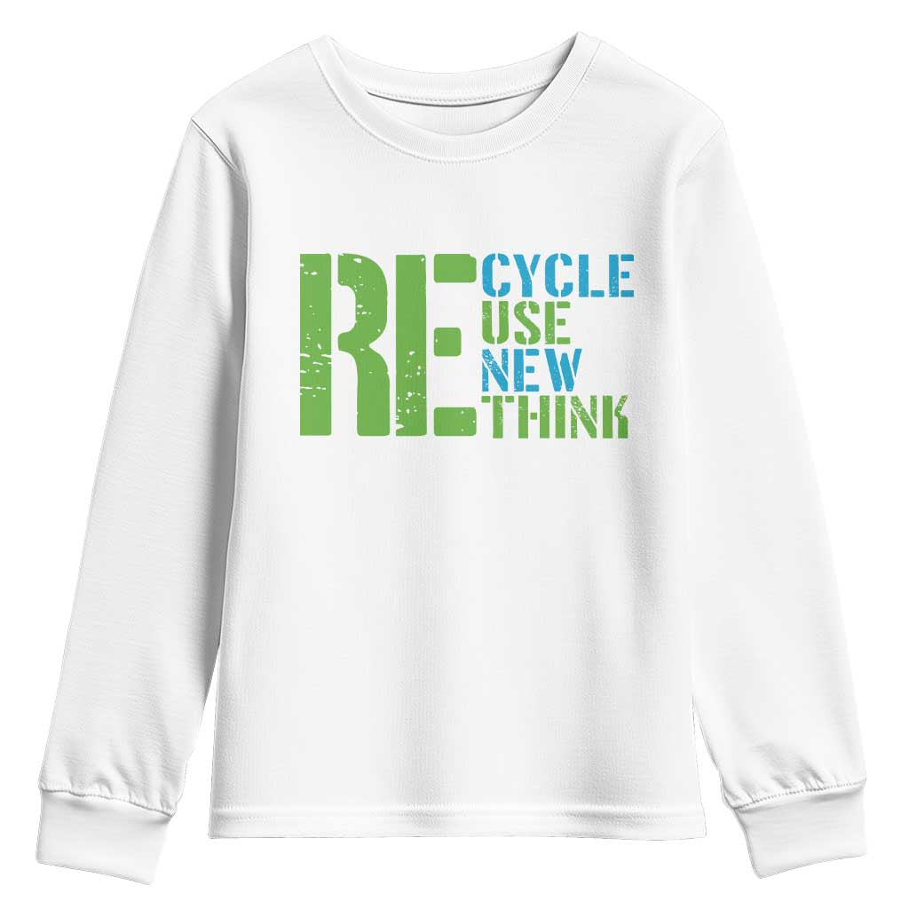 Recycle Reuse Renew Rethink Youth Sweatshirt Earth Day TS12 White Print Your Wear