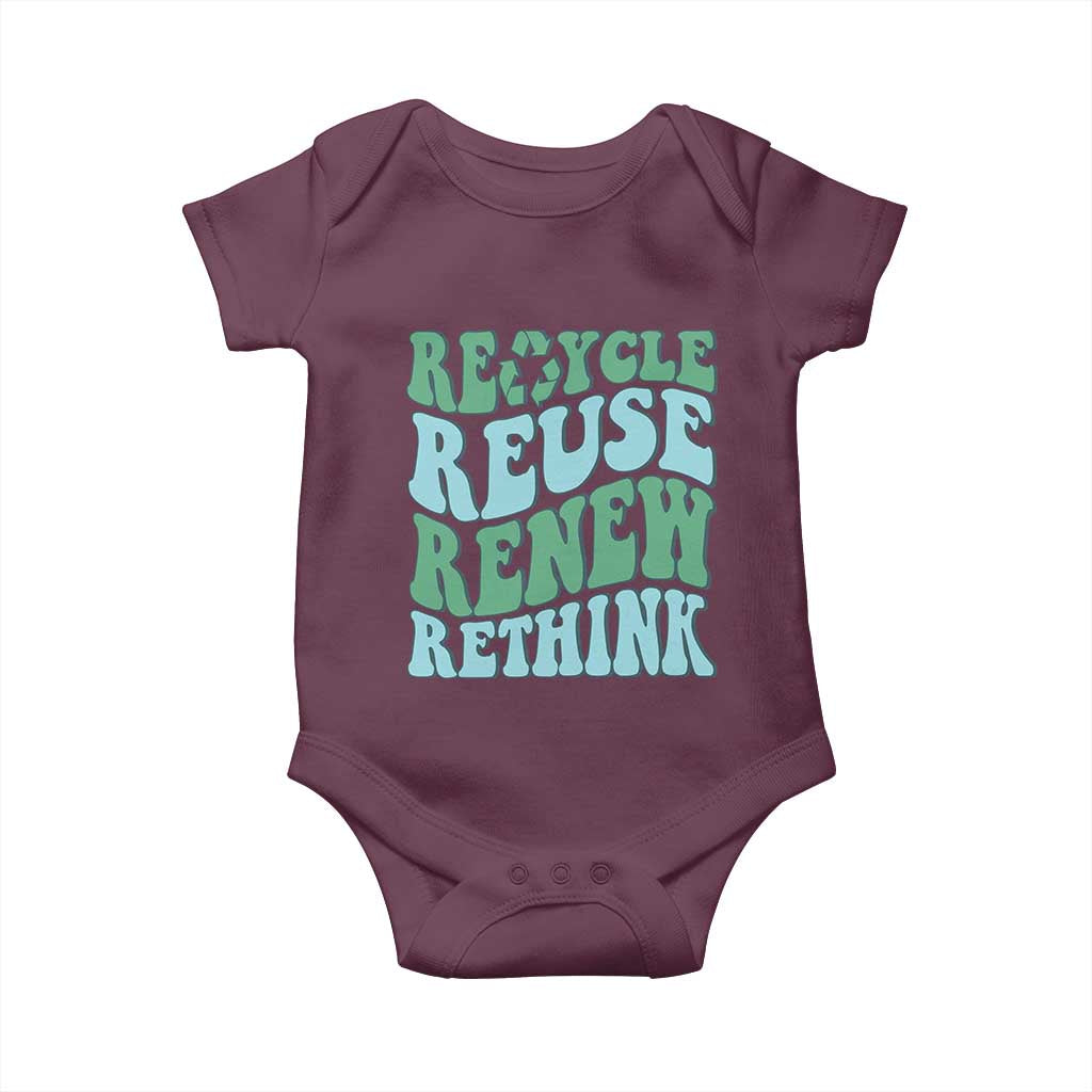 Recycle Reuse Renew Rethink Baby Onesie Eco Friendly Earth Day TS12 Maroon Print Your Wear