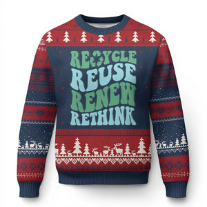 Recycle Reuse Renew Rethink Ugly Christmas Sweater Eco Friendly Earth Day TS12 Navy Red Print Your Wear