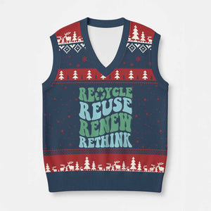 Recycle Reuse Renew Rethink V-Neck Knit Sweater Vest Eco Friendly Earth Day TS12 Navy Red Print Your Wear
