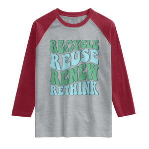 Recycle Reuse Renew Rethink Raglan Shirt Eco Friendly Earth Day TS12 Heather Gray Heather Red Print Your Wear